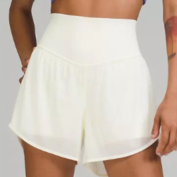 lululemon athletica Pants - Lululemon Nulu and Mesh High-Rise Yoga Short 3.5" Cream Lemon Sorbet Nulu 10 NWT